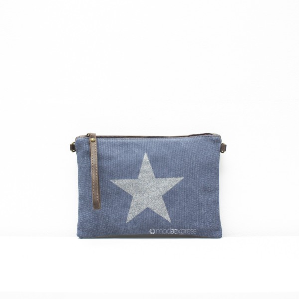 Leather with Canvas Sparkly Star Clutch ITAC00444